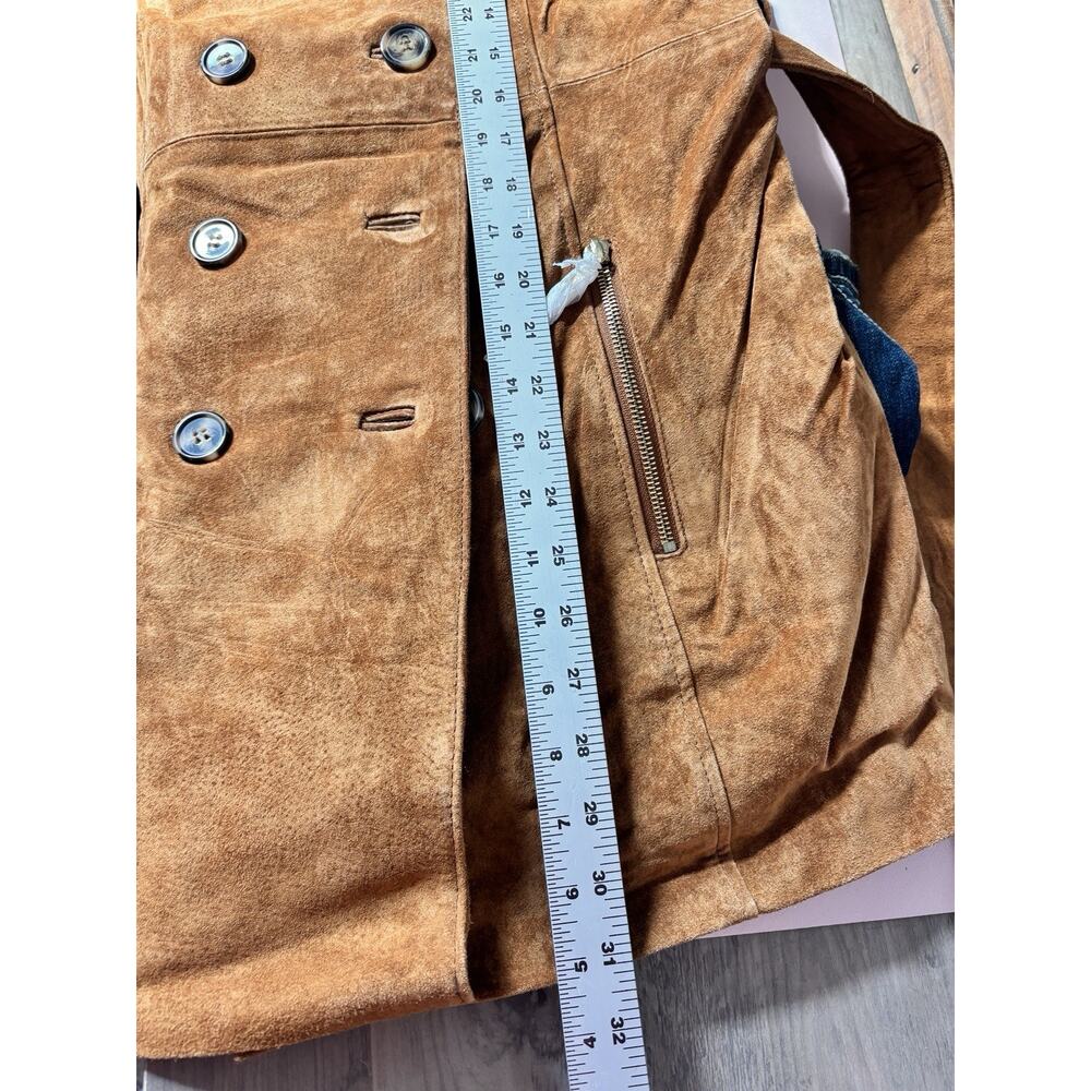 IMAN Global Chic Suede Leather Trench Belt 70s Retro Boho Coat Double Breast XS - Picture 12 of 13